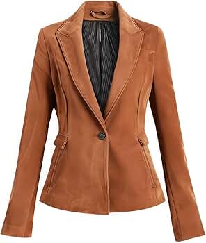 Women's Brown Genuine Suede Notch Lapel Spring Slim-fit One