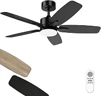 Ventilador de Teto 42" com Controle Remoto, Luz LED e 6 Velocidades, Motor Silencioso. Bivolt 110V/220V, Ventiladores para Sala e Quarto, Preto