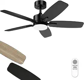 Ventilador de Teto 42" com Controle Remoto, Luz LED e 6 Velocidades, Motor Silencioso. Bivolt 110V/220V, Ventiladores para Sala e Quarto, Preto