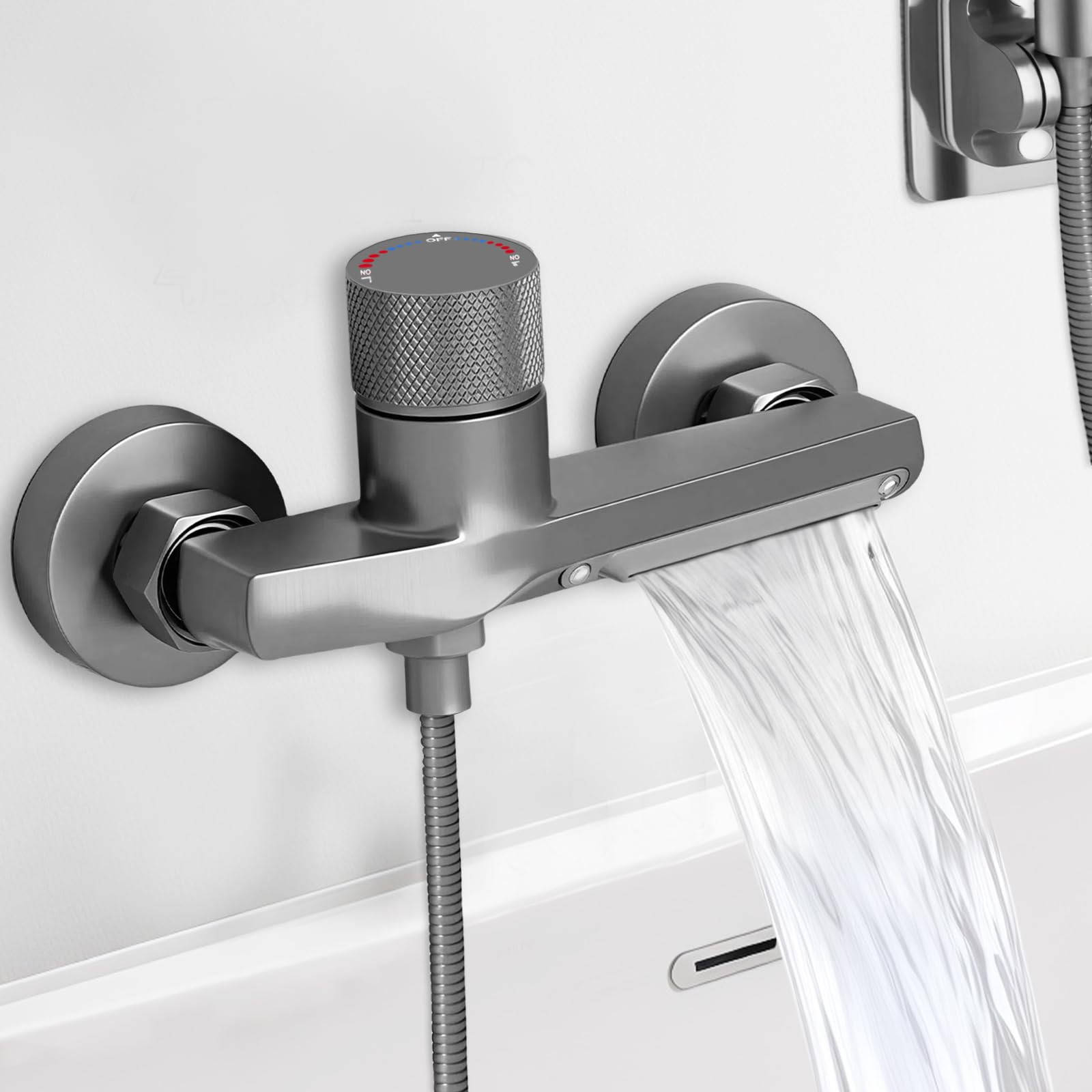 Grifos Ducha, Grifo Ducha Termostatico grifo mezclador para bañera, mezclador monomando para baño, Latón Puro de 2 Salidas, Grifo Monomando Ducha Baño de Pared Grifería de Bañera de Pared