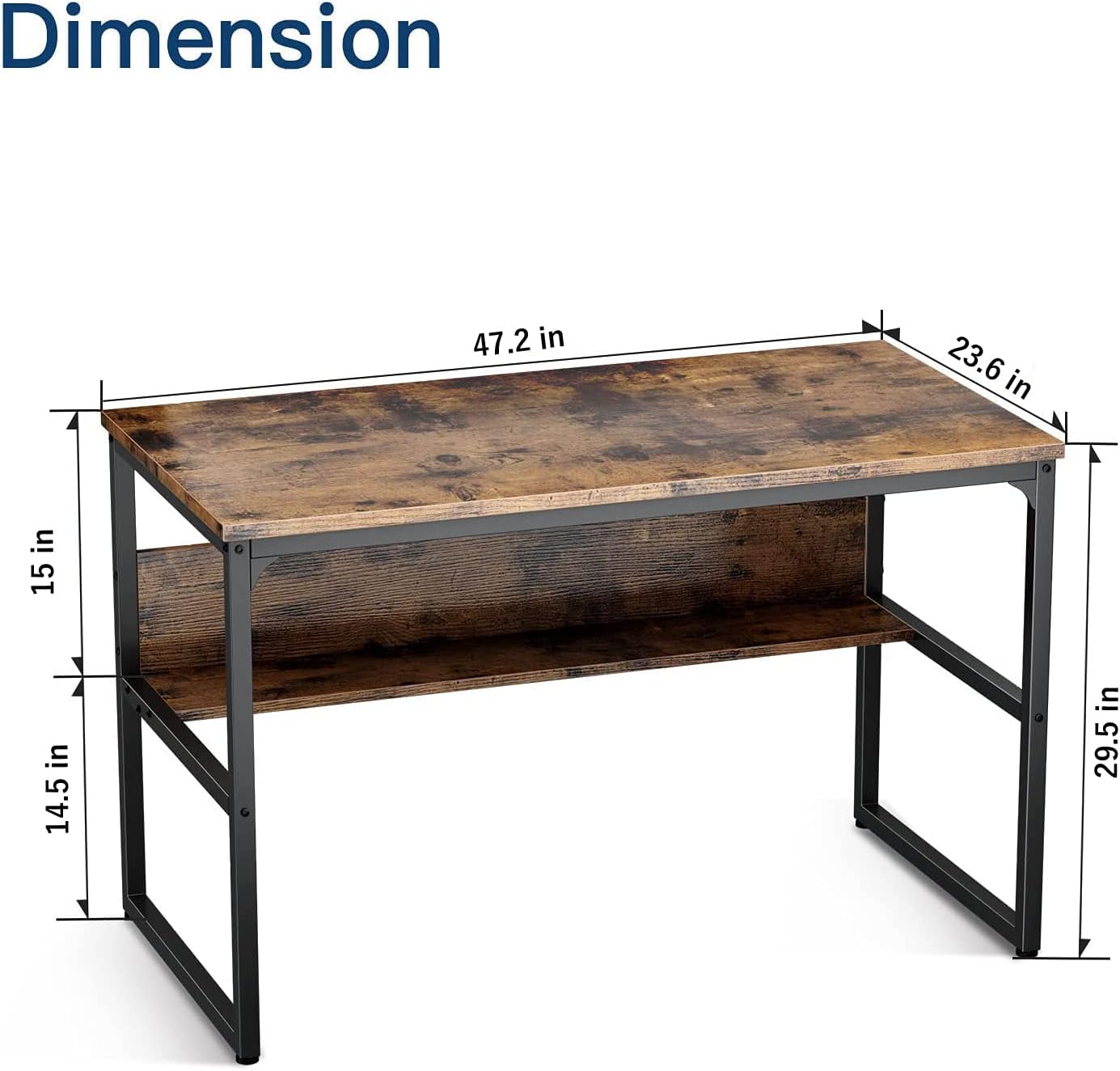 Computer Study Desk with Bookshelf, Large Home Office Desk with Storage and Shelf Industrial Study Writing Drawing Table with Space Saving Design Modern Simple Style Laptop Table