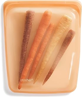 Premium Silicone Reusable Food Storage Half Gallon Bag, Orange, Microwave, Sous Vide, Dishwasher, Oven and Freezer Safe, BPA Free, Leak-free, Eco-friendly, 64 Oz