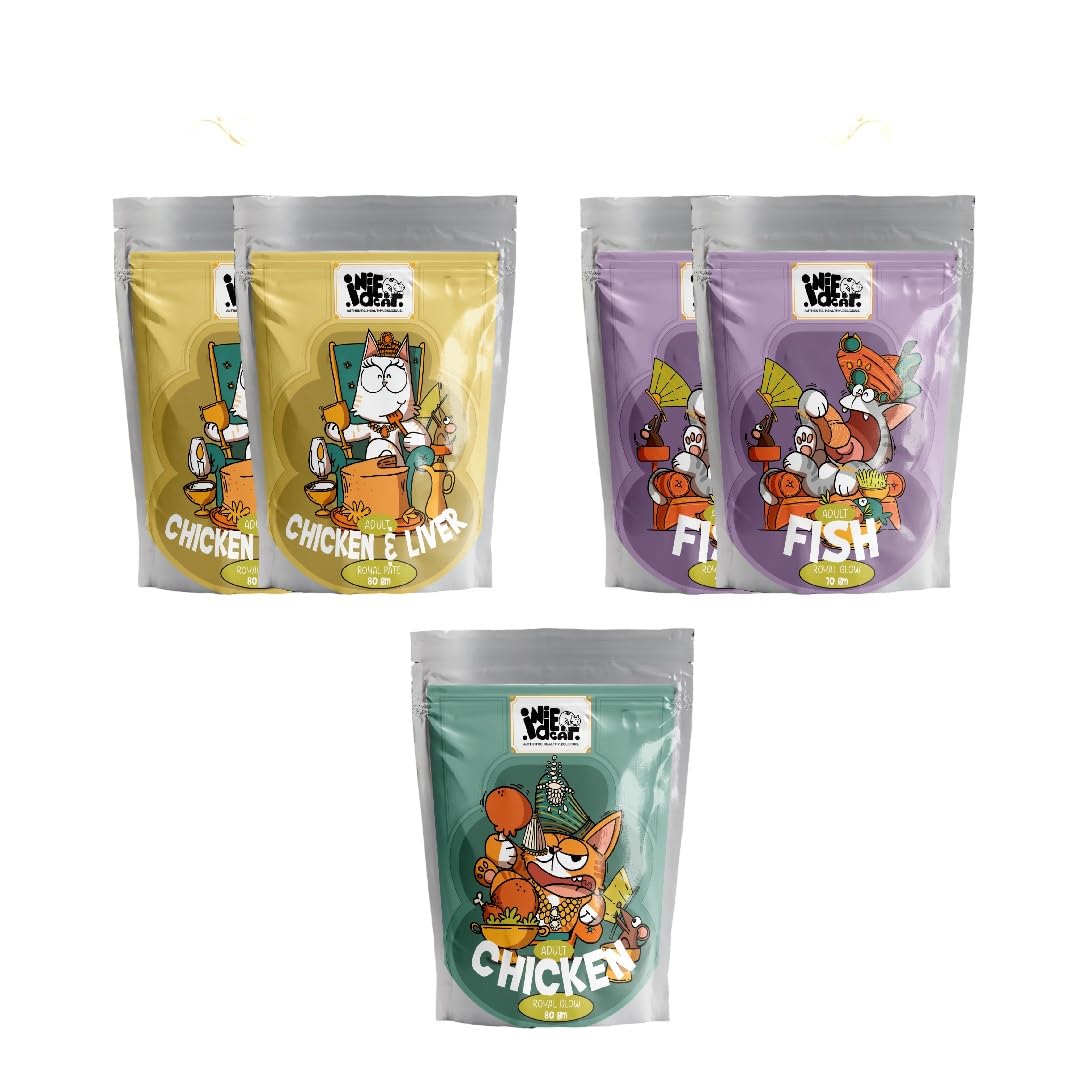Indie Cat Royal Wet Food for Adult Cats - Trial Combo Pack of 5 (Chicken & Liver 2x80g & Fish 2x70g, Chicken 1x80g), Gluten & Grain Free Minced Meal, No Artificial Flavours, Non-Vegetarian Cat Foods-image-11