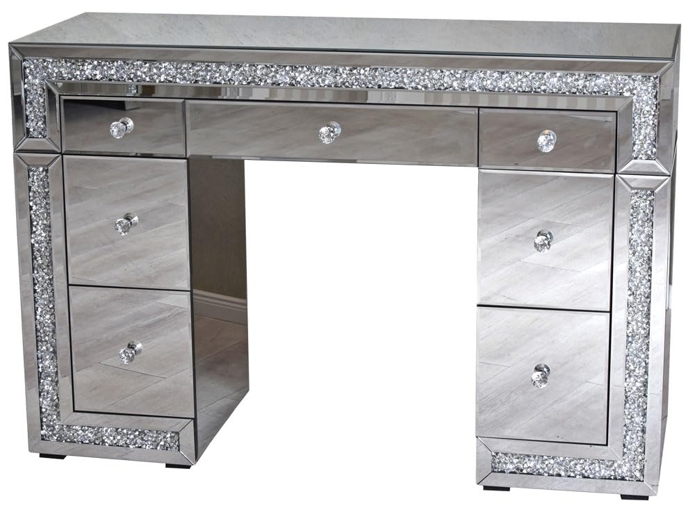 Vintage SCHMINKTISCH Hampton Style – Verspiegelter Schreibtisch mit 7 Schubladen, Glasmöbel, Schminktisch Glamour vic552 Palazzo Exklusiv