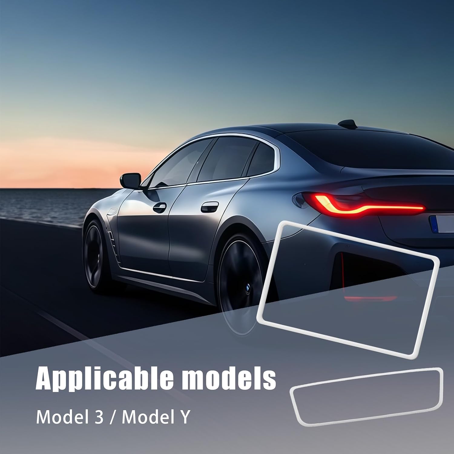 2 PCS Silicone Protector Frames for Screen Edge and Rear View Mirror, Compatible with Tesla Model 3 and Model Y, Interior Decor Accessories (White)