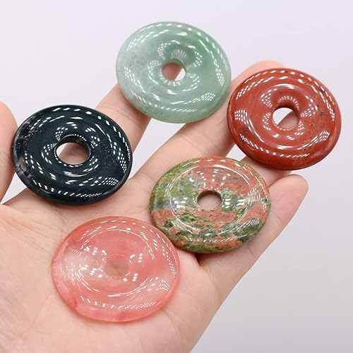 Miniatura 3 de LHJ Colgantes de cuentas de piedra natural, agujero central, forma de anillo de piedra mixta, hebilla de ping y ágata piedra de cristal para hacer