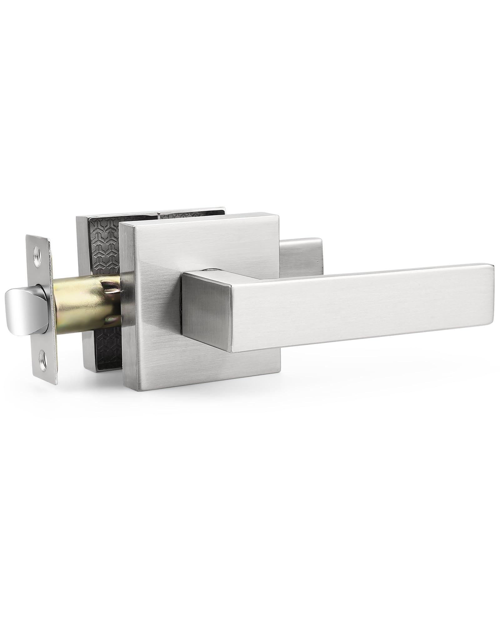 Probrico 1 Pack Satin Nickel Passage Door Levers for Closet and Hallway, Square Interior Non-Locking Keyless Door Handles, Reversible for Left Right Sided Doors