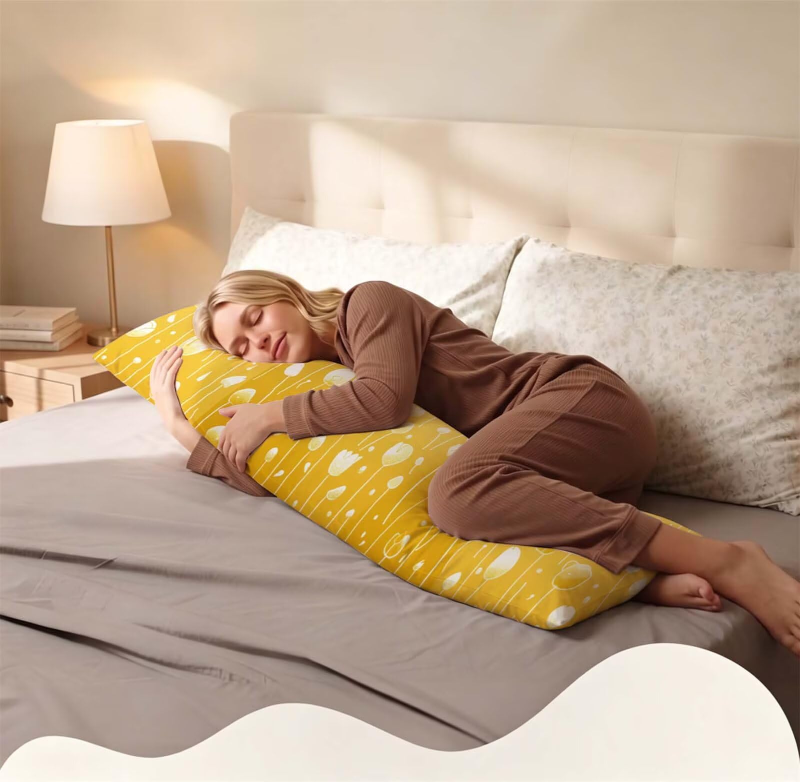 Gelb-1 Seitenschläferkissen bezug 55 x 160 cm Schwangerschaftskissen Samt | Nordic-2 Langes Kissenbezug mit Unsichtbarer Reißverschluss XXL Kissenbezug Komfortkissen für Bett Sofa Deko j-241