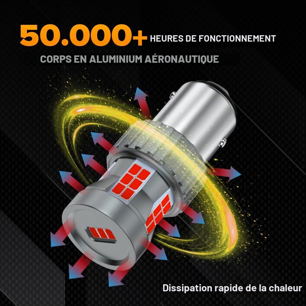 1157 BAY15D P21/5W Ampoules LED 23W 12V Super Lumineuses Rouge Canbus Sans Erreur Anti Hyper Flash 2057 2357 7528 Feu de Freinage Feu de Queue Feu de Stop, 2 Pièces