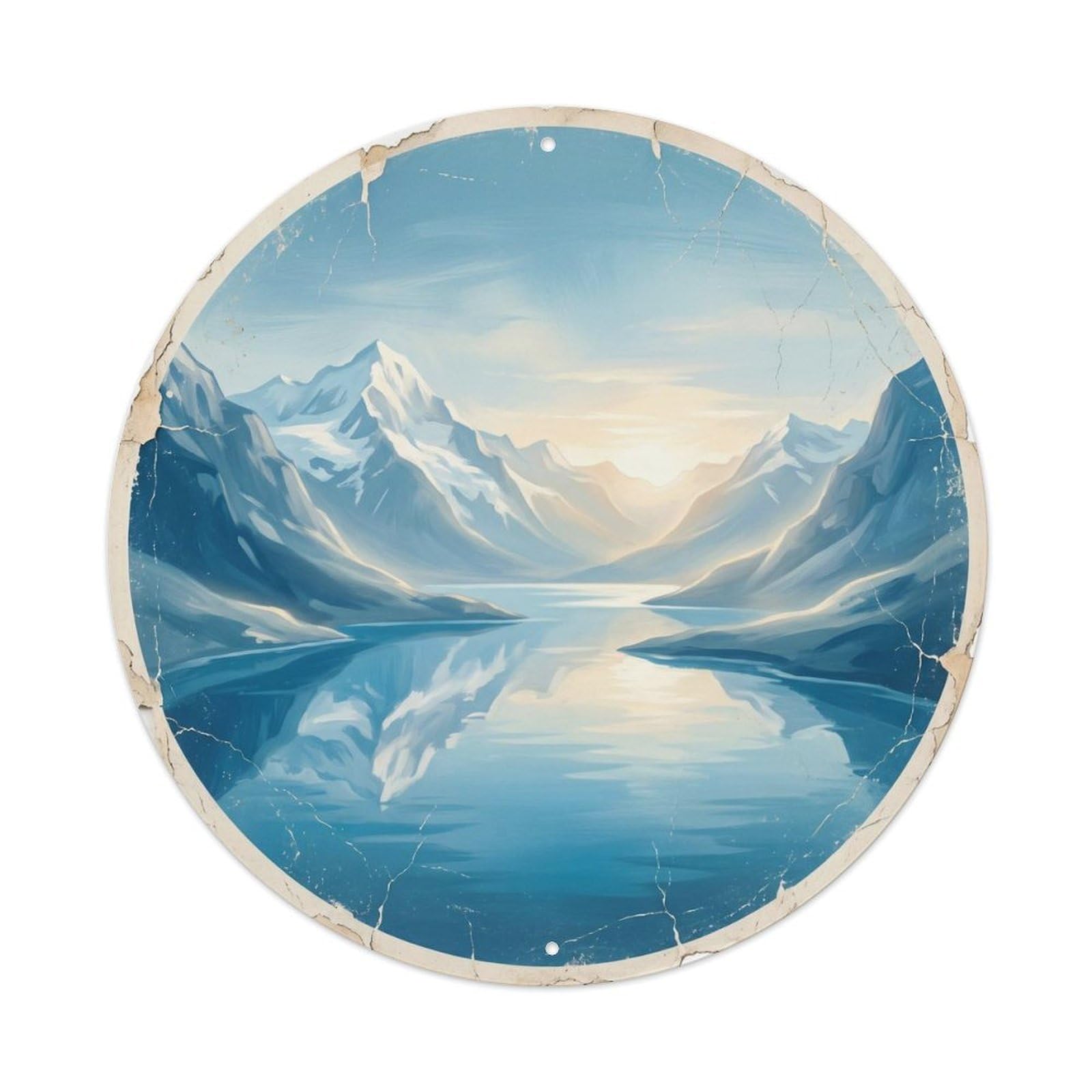 Lake Austria Alpine Cityscape Vintage Travel Map Cartography Metal Tin Sign Plaque Wall Decor for Cafe, Man Cave, Club Bar, Office, Home Garden Round Metal Poster 8x8Inch