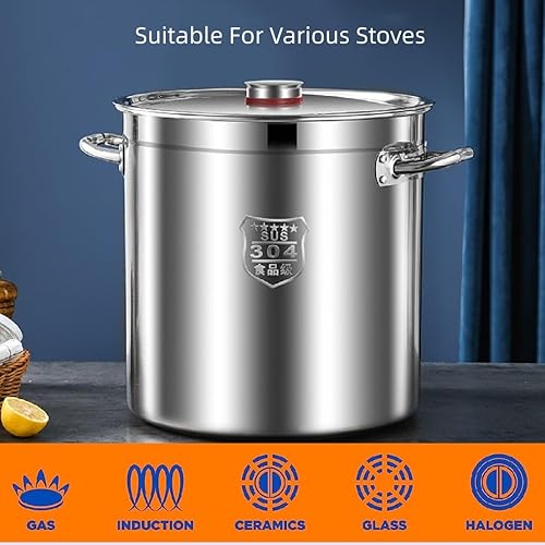 Miniatura 7 de Olla grande de acero inoxidable de 10 cuartos de galón con tapa, olla de acero inoxidable con asas dobles, olla de sopa de inducción de acero