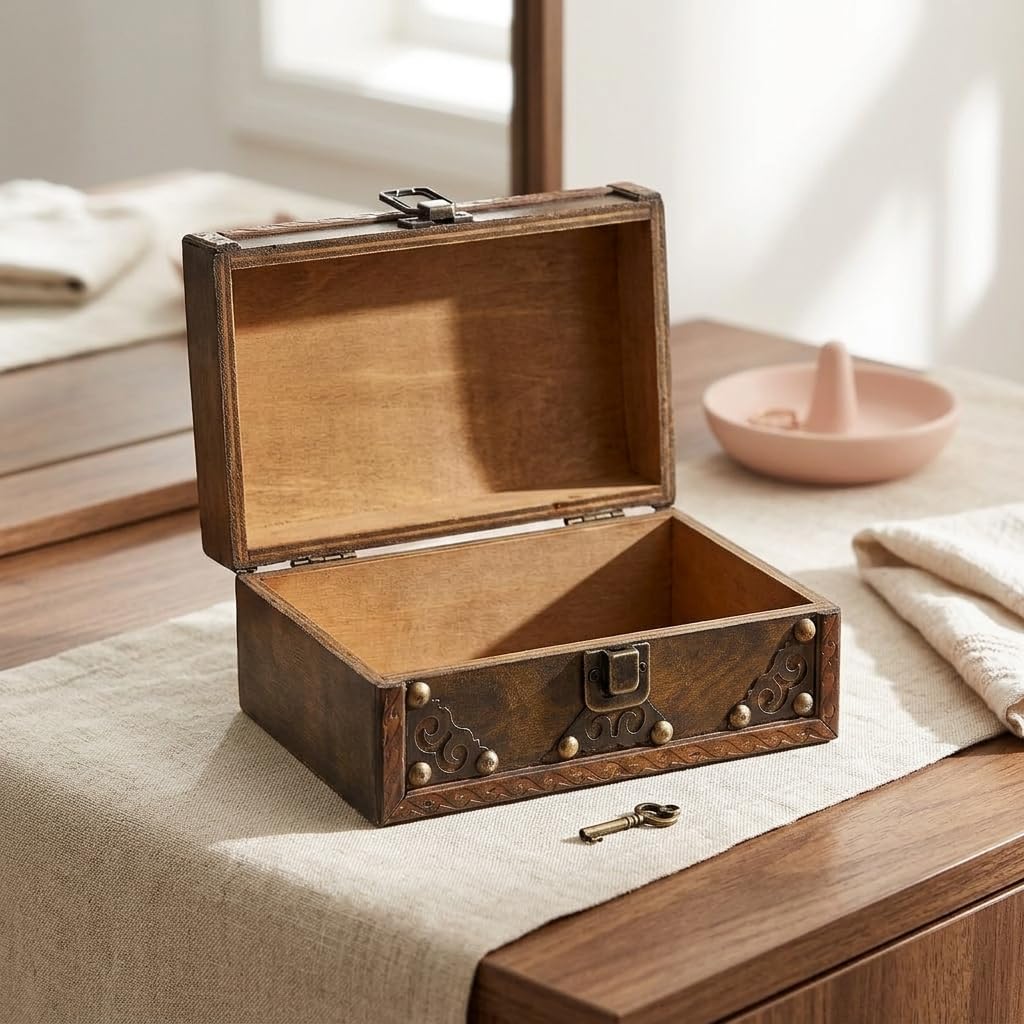 Treasure Chest Mini Keepsake Box with Hinged Lid Brown image 5