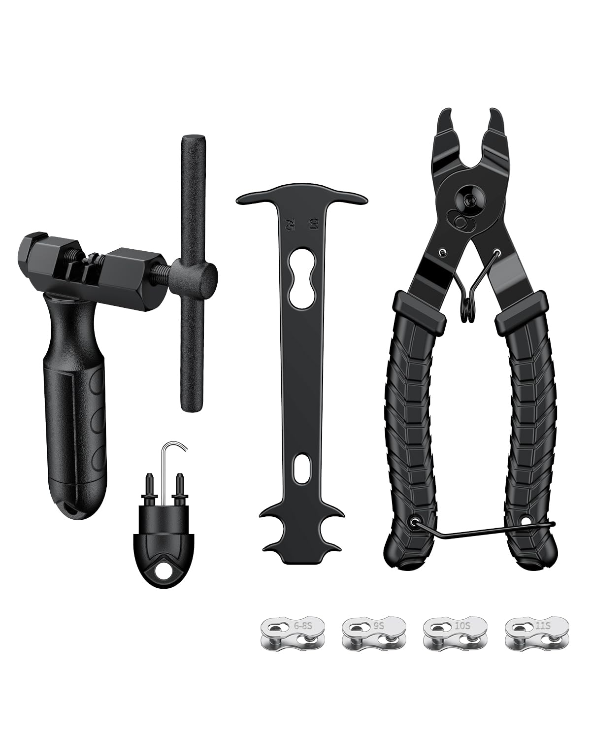 Pawfly Kettennieter Fahrrad, Fahrradkette Reparatur Set mit Kettenbrecher Master Link Zange Kettenprüfer und 4 Paare Fahrrad fehlende Links, Fahrradketten Werkzeugsatz für 6-12 Gang-Ketten