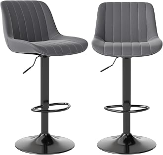 Youhauchair Bar Stools Set of 2, Swivel Counter Height Barstools with Back, Adjustable PU Leather Bar Stool, Modern Kitchen Breakfast Bar Stools, Dark Grey