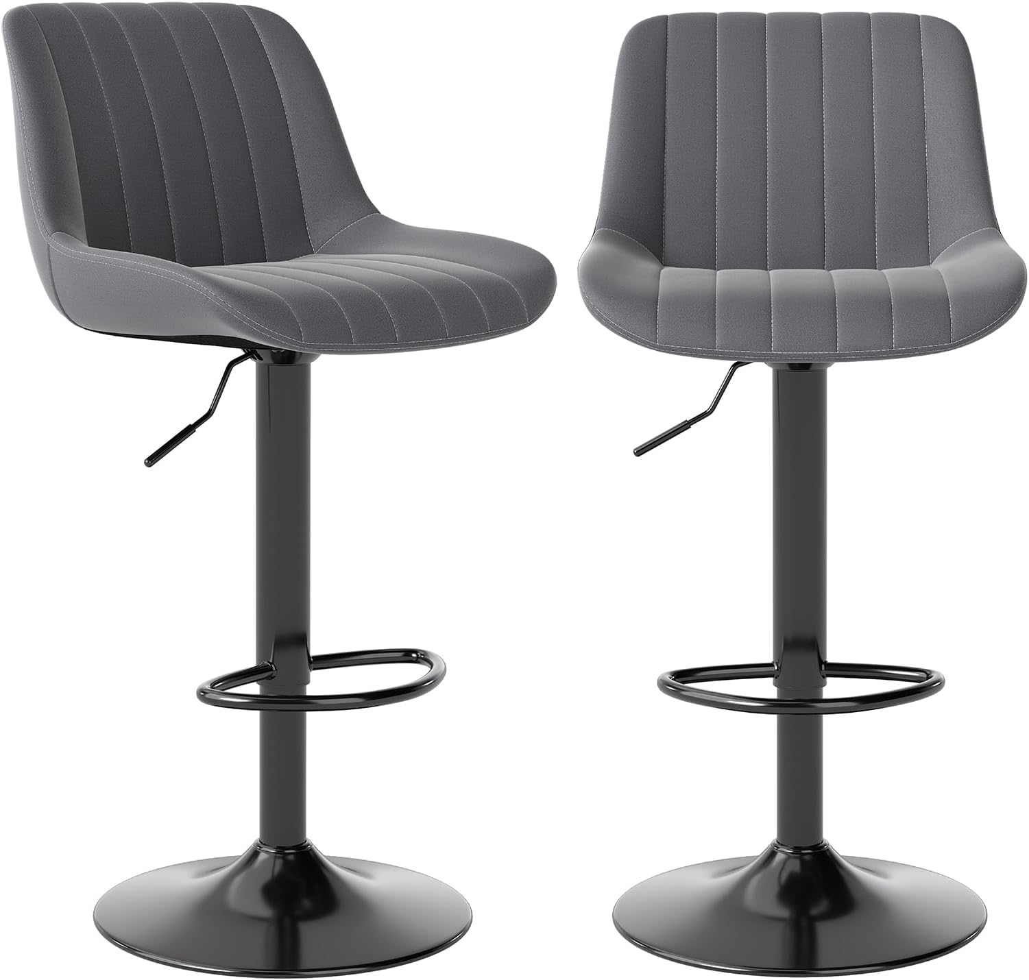 Youhauchair Bar Stools Set of 2, Swivel Counter Height Barstools with Back, Adjustable PU Leather Bar Stool, Modern Kitchen Breakfast Bar Stools, Dark Grey