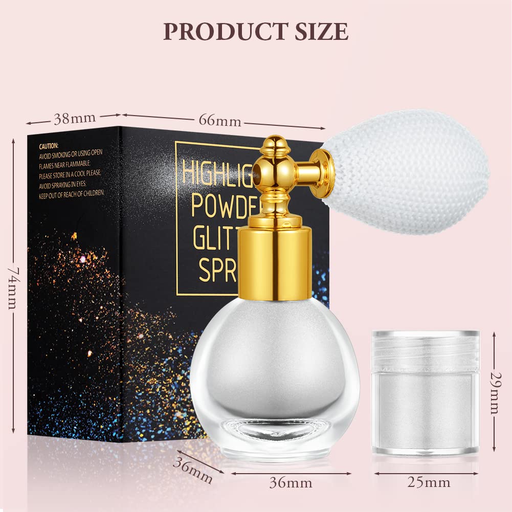 AOOWU Spray glitterato illuminante, polvere scintillante per corpo e capelli