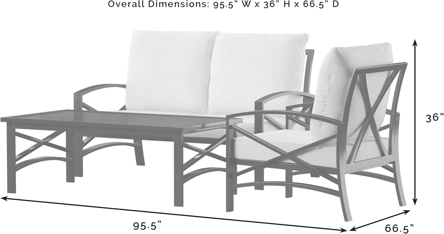 Crosley Furniture Kaplan 3-Piece Outdoor Loveseat Patio Furniture Set, Conversation Sets for Porch, Deck, Oiled Bronze with Oatmeal Cushions