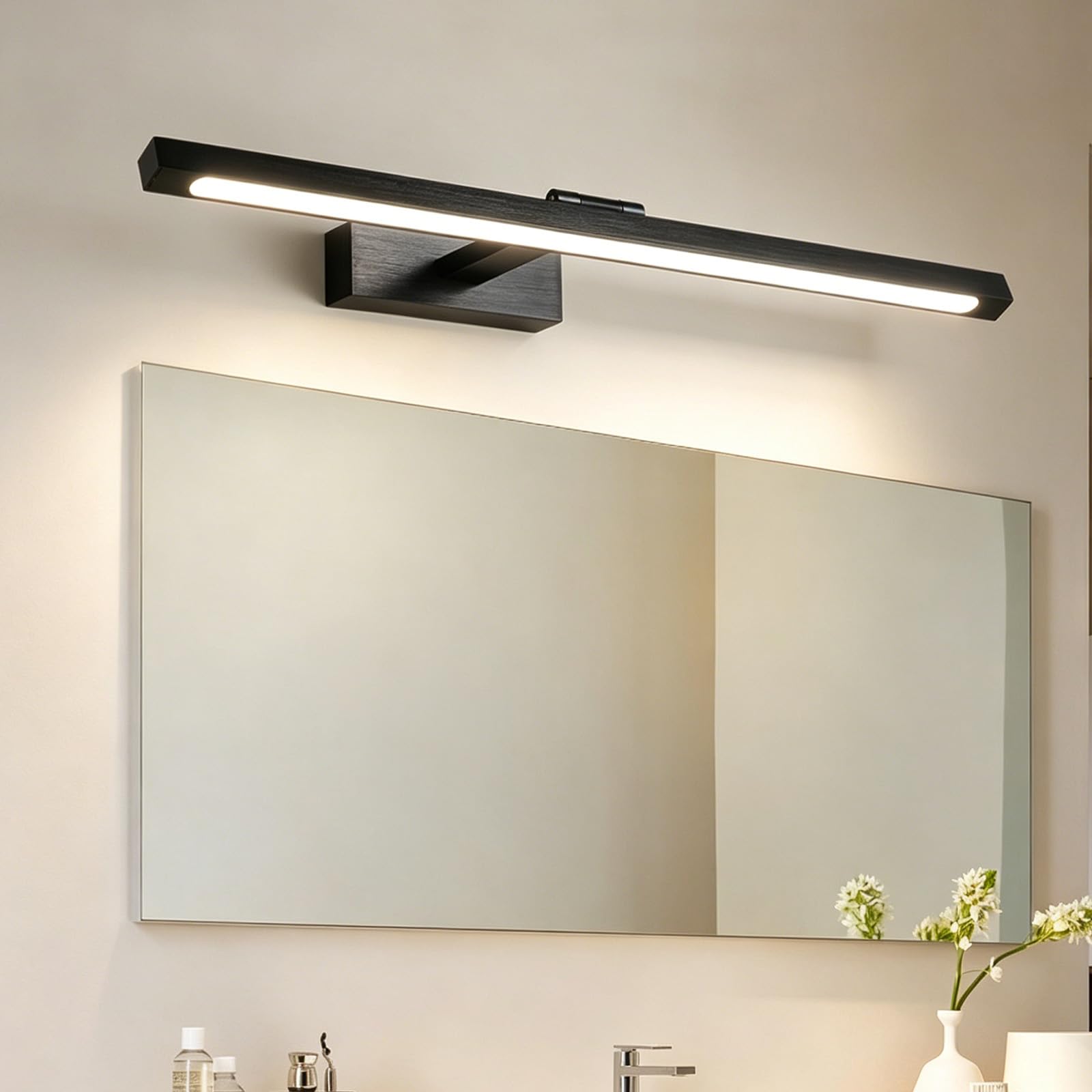 LED Spiegelleuchte Bad Wandleuchten Drehung Einstellbarer Winkel Wandbeleuchtung Bildbeleuchtung Aluminium Wasserdicht Wandleuchte Wohnzimmer Schlafzimmer Schminktisch (Schwarzes Neutrales Licht,40cm)