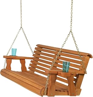 Amish Casual 5ft Rollback Porch Swing with Cup Holders - Heavy Duty Treated Pine, 700lb Capacity, Amish Made USA