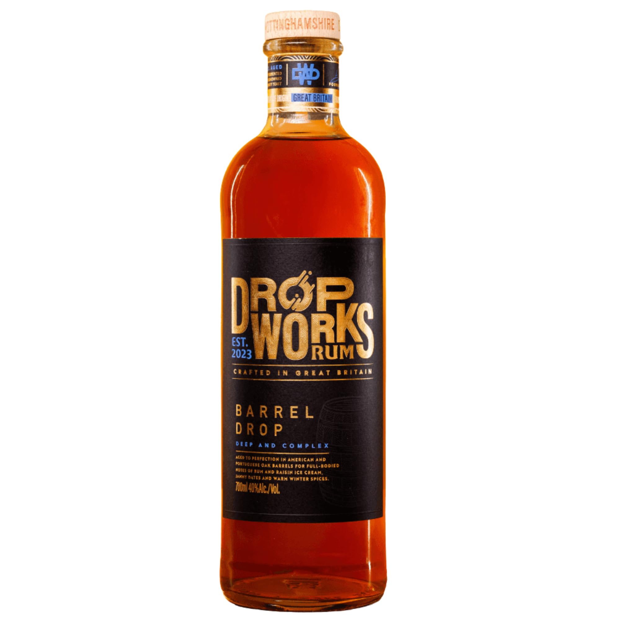 DropWorks Barrel Drop British Rum | 70cl | 40% ABV | Barrel Matured Craft Rum | No Additives or Sugar | Small Batch | Aged in American & Portuguese Oak | Made in England