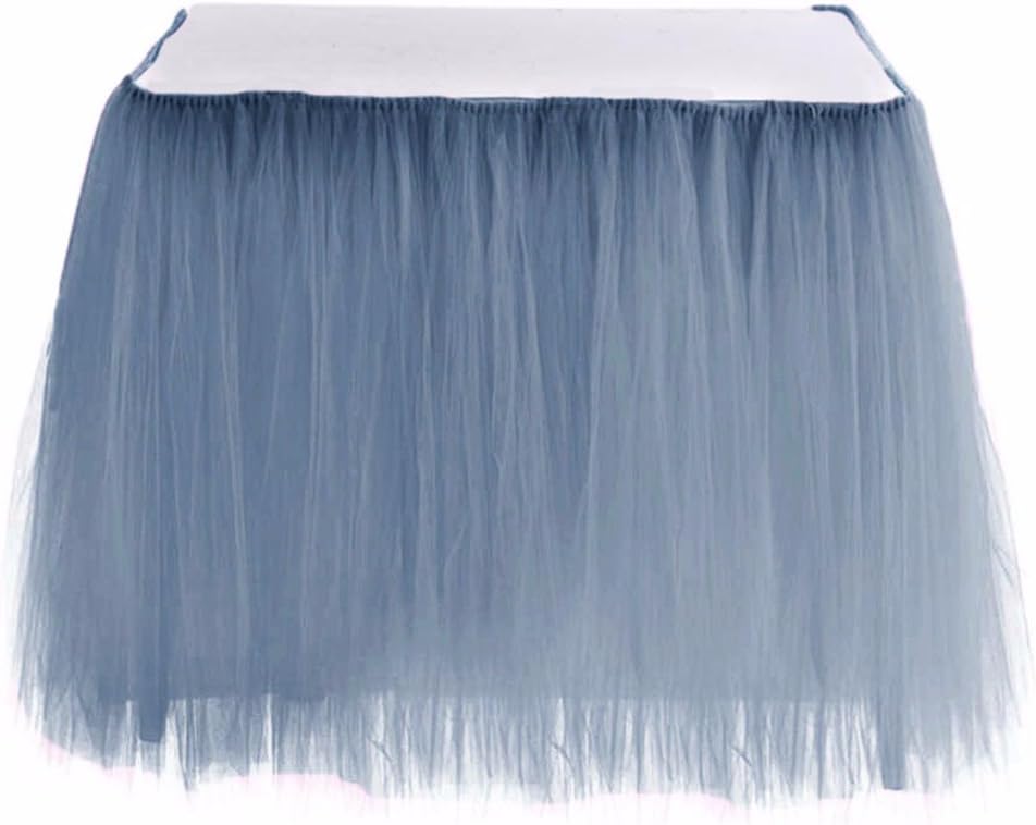 Lisong Tulle Tutu Table Skirt Tableware Cover for Wedding Birthday Baby Shower Party Decoration Dusty Blue