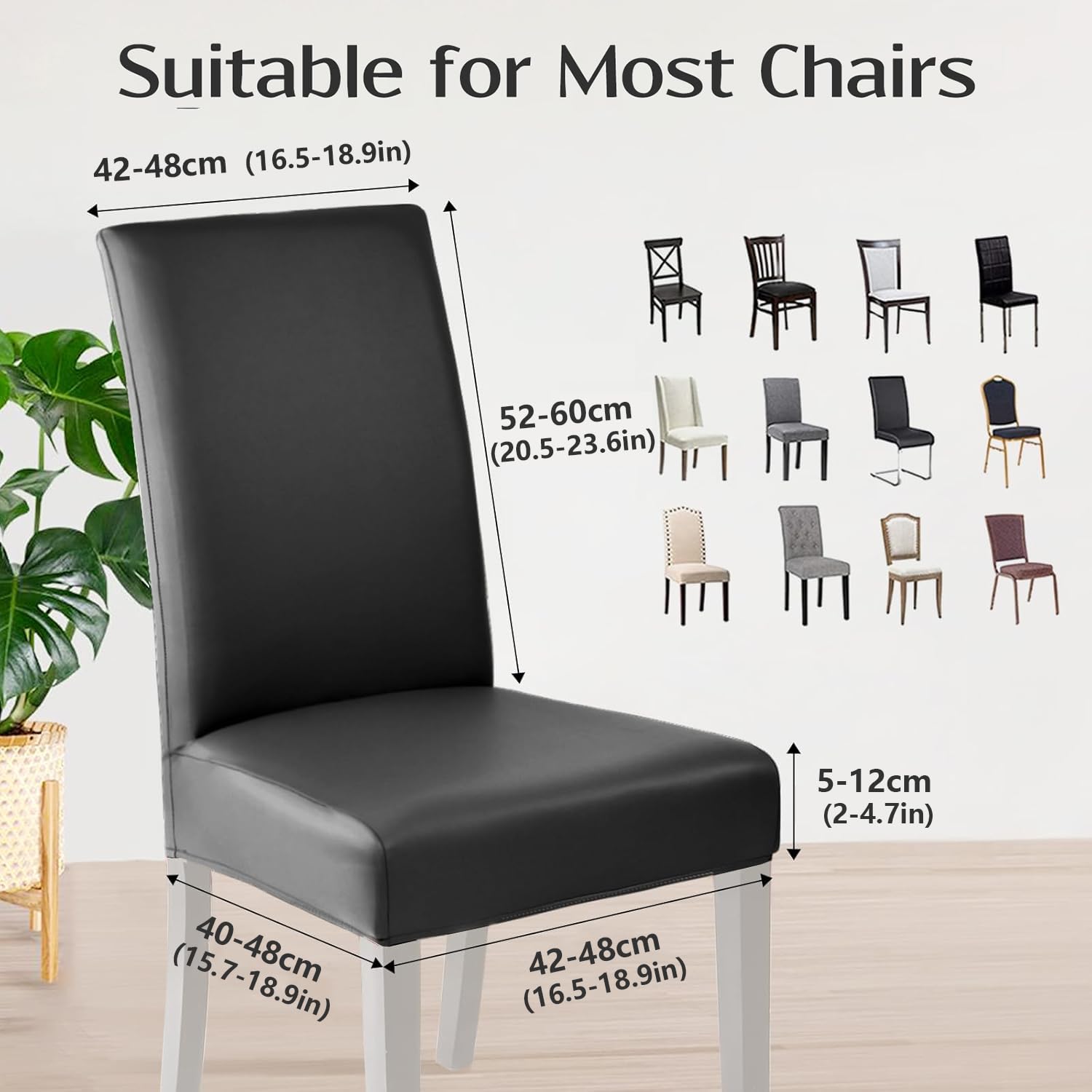 Alishomtll Stuhlhussen aus Stretch-PU-Kunstleder, 6er-Set, Stuhlhussen, Schaukelstuhl, wasserdicht, waschbar, Esszimmerstuhlhussen, Stühle-Schutz für Küche, Restaurant, Hotel, Hochzeit (schwarz, 6