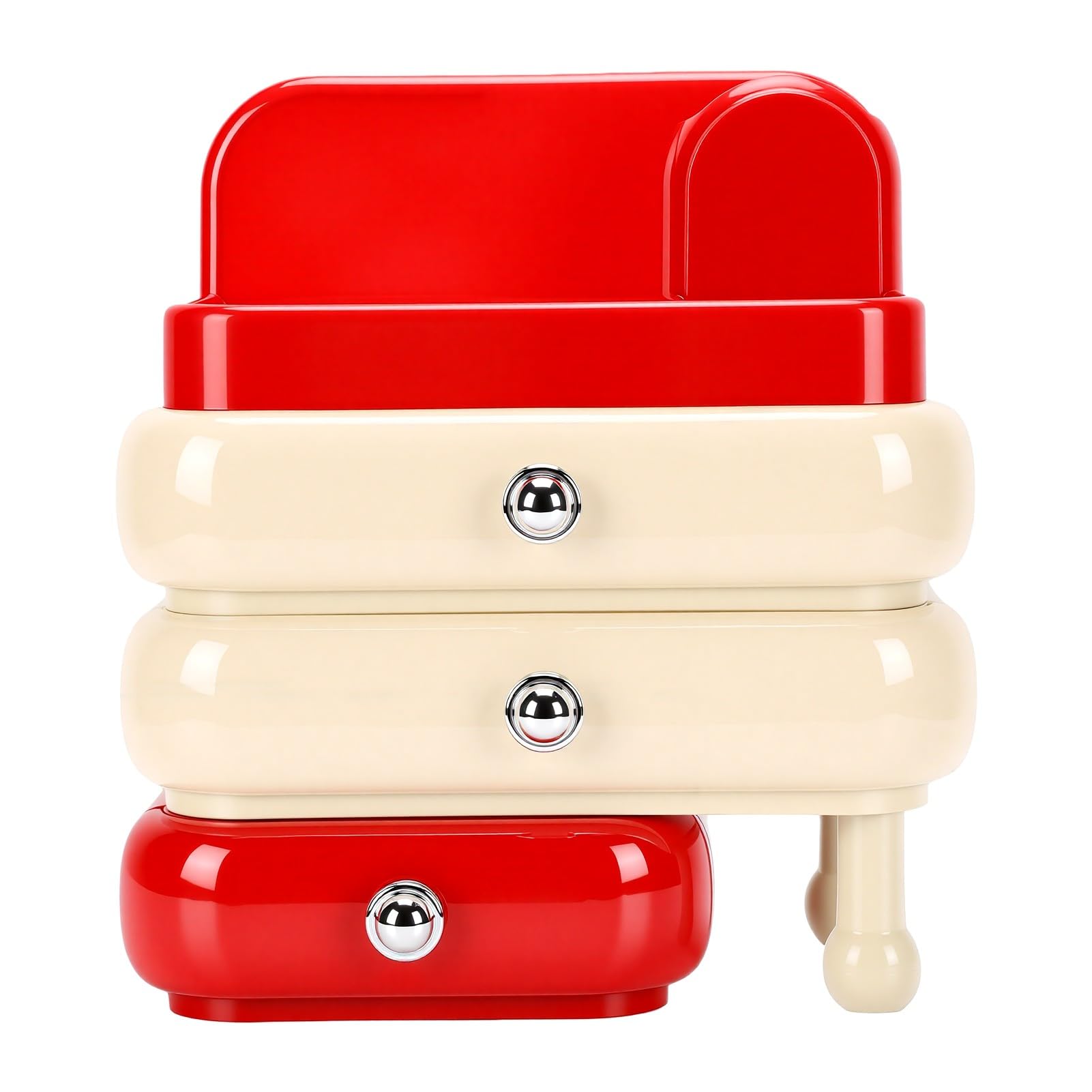 Organizador de Cosméticos Elegante Caja de Almacenamiento de Escritorio con 3 Cajones para Brochas de Maquillaje y Cuidado de la Piel - Elegante Diseño ABS (Roja)