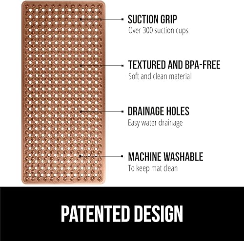Vista 160 de Gorilla Grip - Alfombra de baño, ducha y bañera patentada, lavable a máquina, anti-bacteriana, sin BPA, látex, sin ftalatos, cuadrada, con agujeros