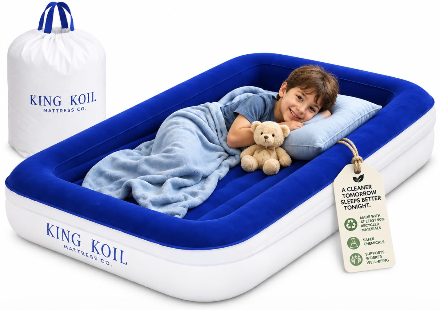 King Koil Kids Air Mattress with Built-in Pump &amp; Safety Bumper, Travel Bed