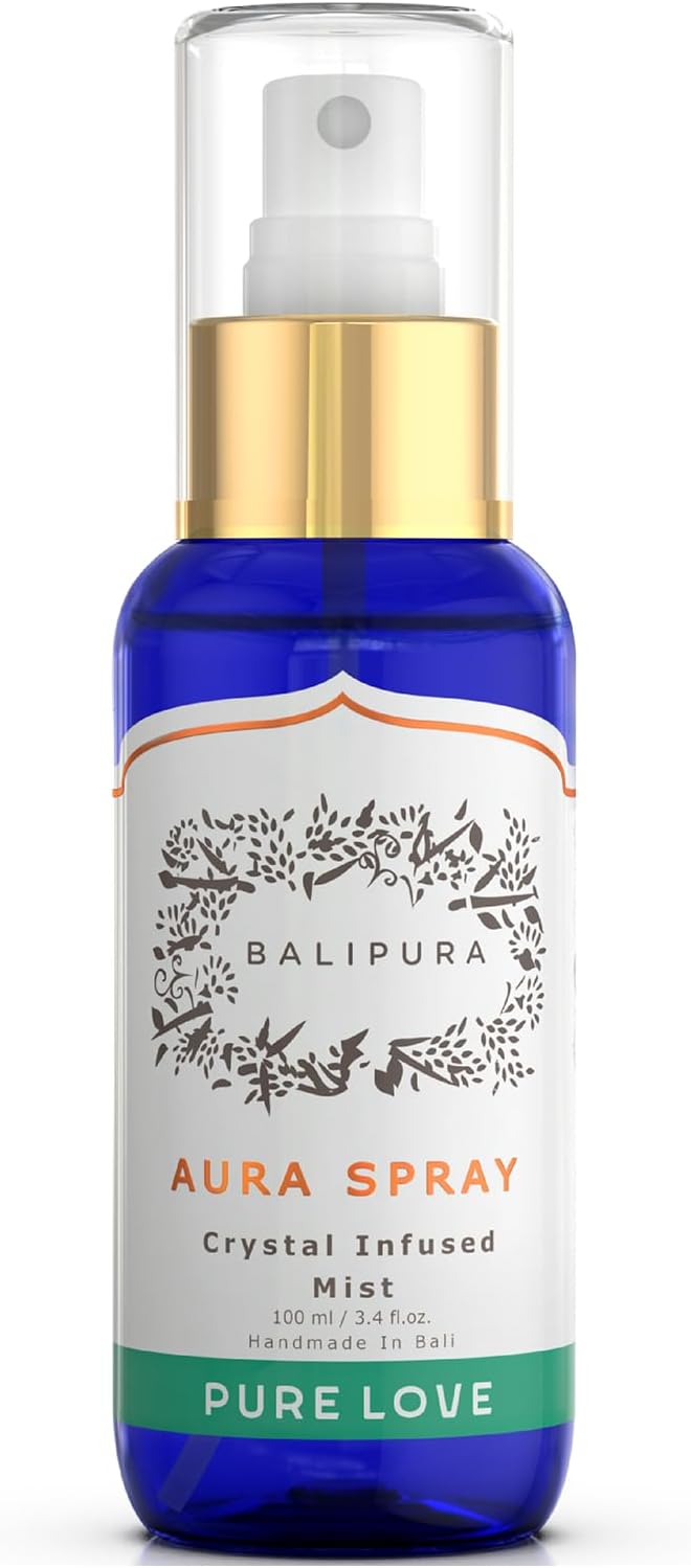 Pure Love Aura Spray - Rose Quartz Jade Chrysoprase Aventurine & Amazonite Crystals - Organic Jasmine & Ylang Ylang Essential Oils - Handmade in Bali