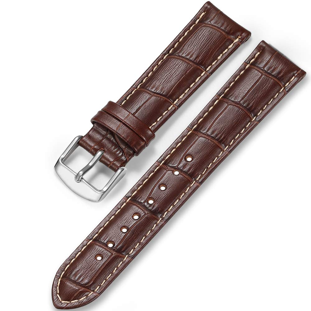 iStrap Leather Watch band Alligator Grain Calfskin Replacement Strap Stainless Steel Buckle Bracelet for Men Women-18mm 19mm 20mm 21mm 22mm 24mm-Black Brown