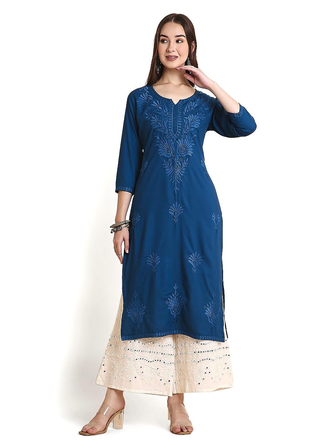 ratan Rayon Straight Lucknowi Chikankari Ethnic Wear Kurta for Women-picture-54