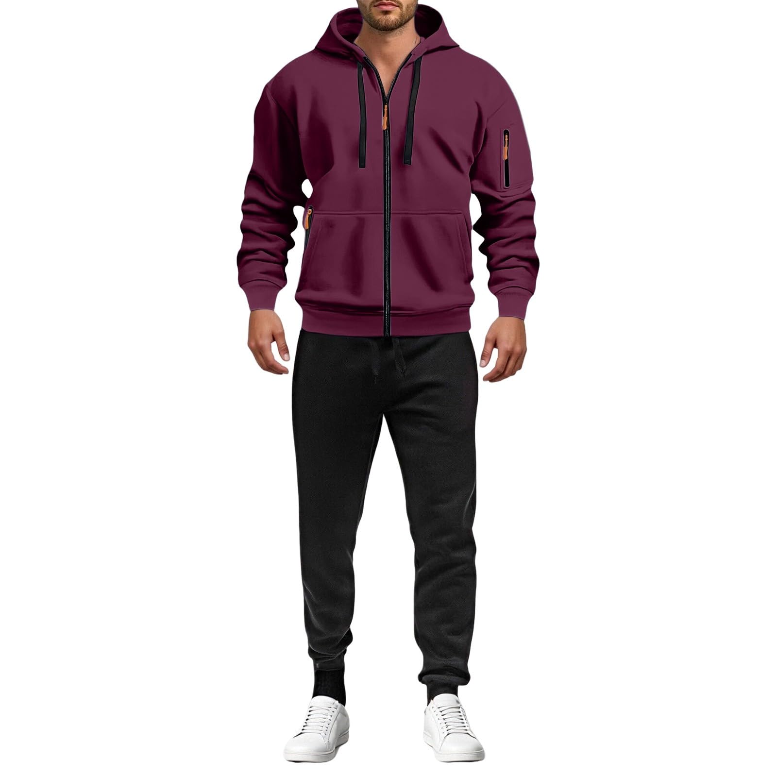 Tuta sportiva da uomo, 2 pezzi, giacca e pantaloni da jogging con cerniera