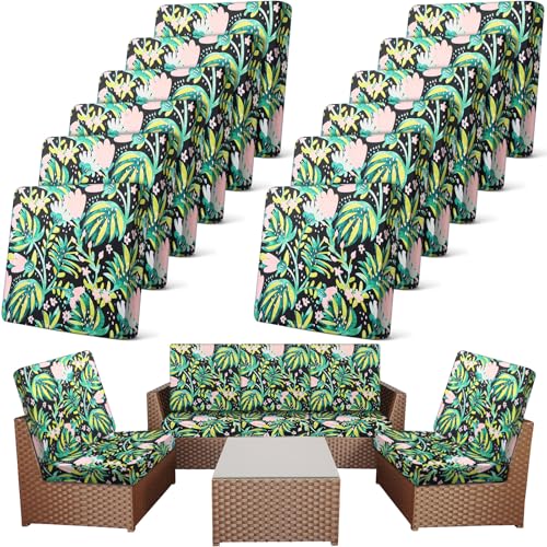 Newwiee 12 Pc Patio Stretch Cushion Covers,Colorful,Floral Leaf