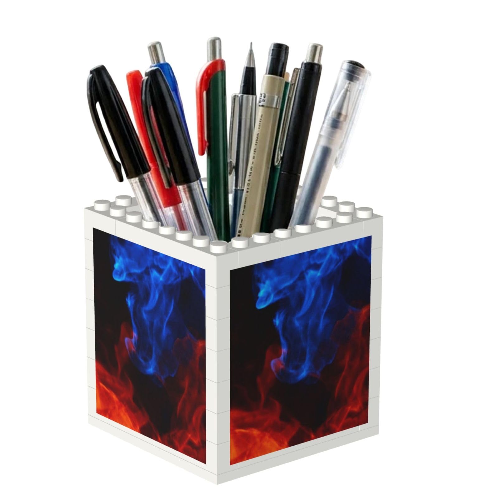 Poadnly Red And Blue Flame, Pen Pot Pencil Holder for Office Home School, Compact Desk Organiser for Office Stationery