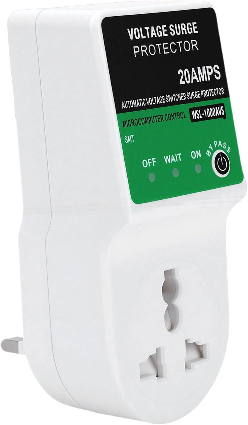 – Electrical Safety Guard, 20A Voltage Control Device with Over Under Protection 30 Second Delay And Status Indicator Lights for Refrigerators Air Conditioners Computers (UK Plug)