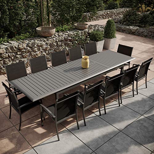 Table de Jardin Extensible Aluminium 220/320cm + 12 fauteuils empilables...