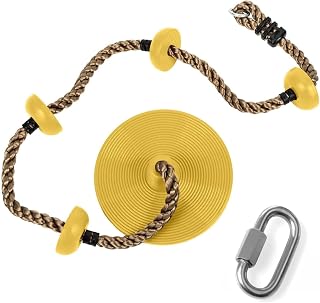REZNOR Platforms Disc Tree Swing Seat and Climbing Knot Rope with Carabiner Hook for Kids Outdoor Playground Set (Yellow-w... Price In India