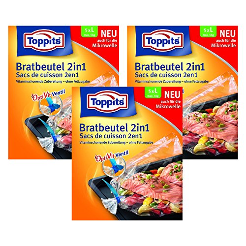 Toppits Bratbeutel 2in1 Large (35 x 43cm), 3er Pack (3 x 5 Beutel)