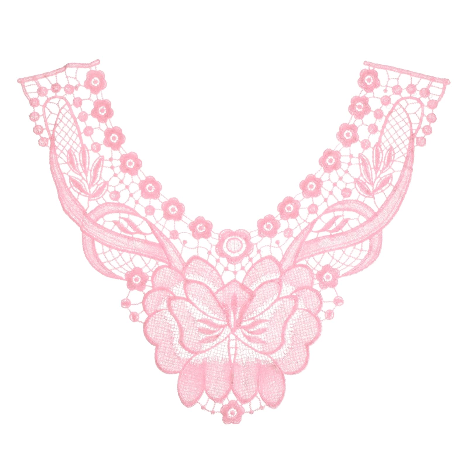 sourcing map 2 Pack Lace Applique Flower Patches, 12x14 Inch Floral Sew on Embroidery Trim Appliques Fabric Collar Patch Motif for Wedding Gown Dress Bridal DIY Crafts Decoration, Pink