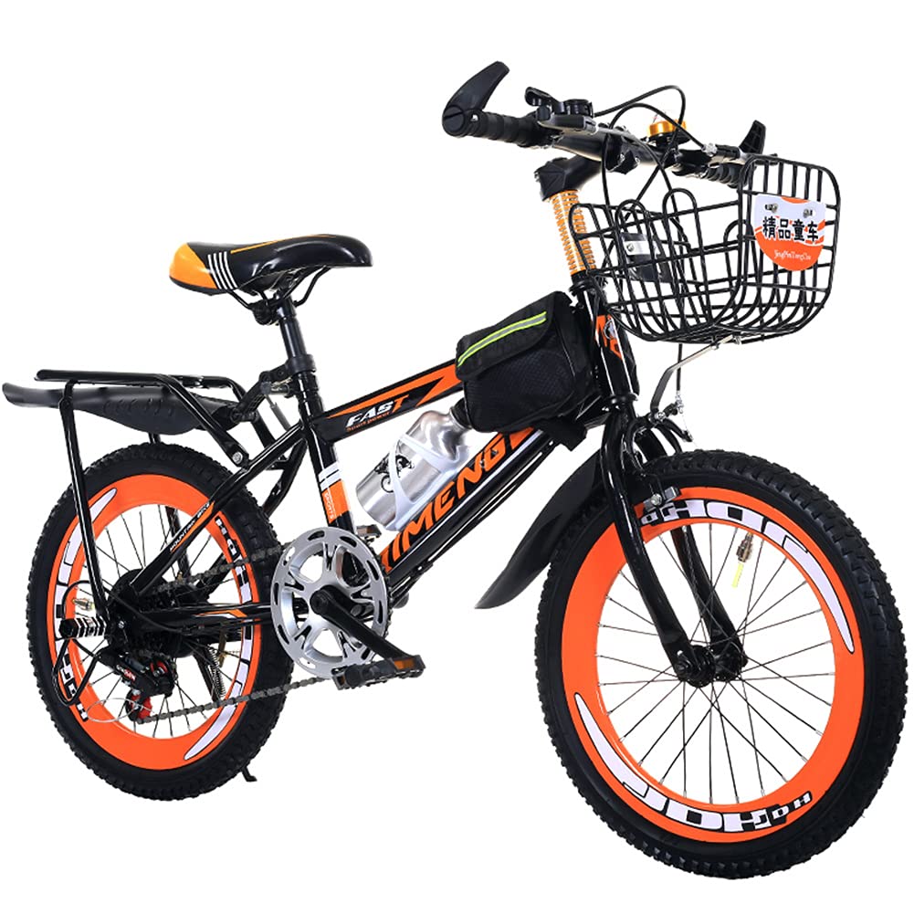 SHANJ 202224inch Children's Mountain Bikes,7-Speed Mountain Bicycle for Boys and Girls,Kids Outdoor Road Bikes with Back Seat and Basket,Multi-Color Options, Orange