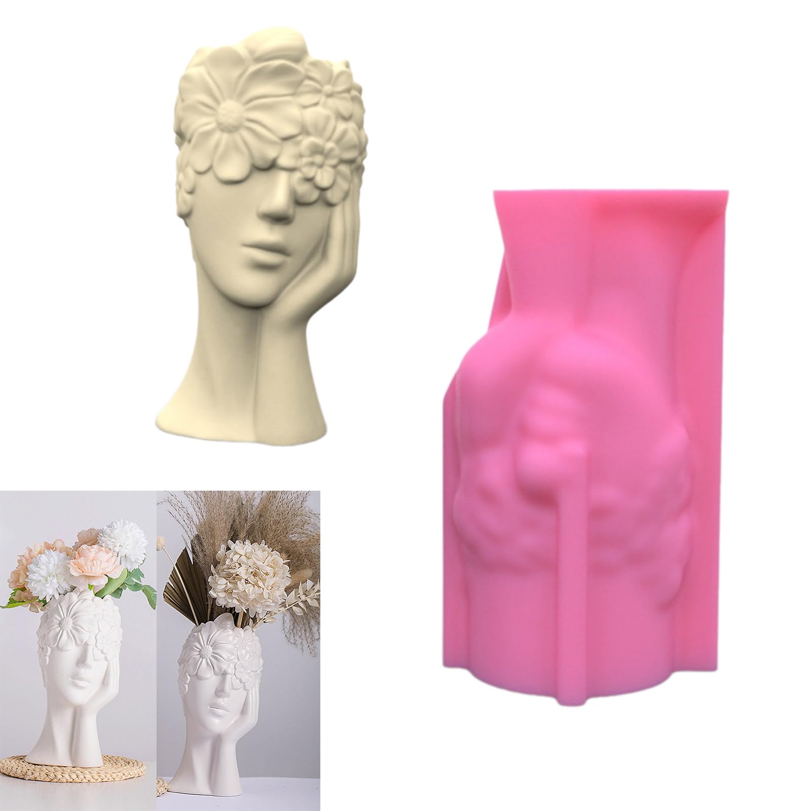 Moldes de resina únicos para manualidades, moldes flexibles para jarrones, frascos de flores contemplativos con forma de niña para hacer jarrones