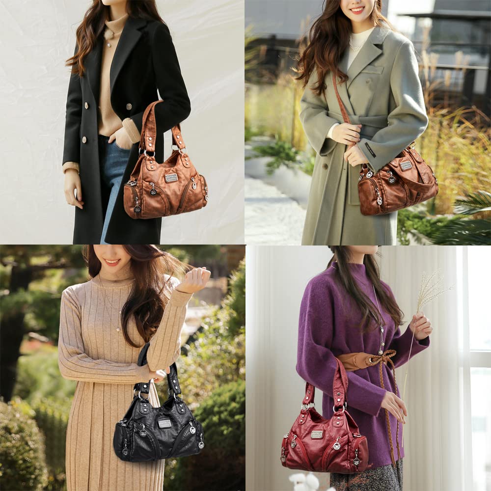 Sac à Main portés Main avec bandoulière Sac Hobo Vintage Sacs à Main portés épaule pour Femme en Cuir PU Sacoche Rétro Sac a Main élégant Sac bandoulière pour Dames Mère Brun