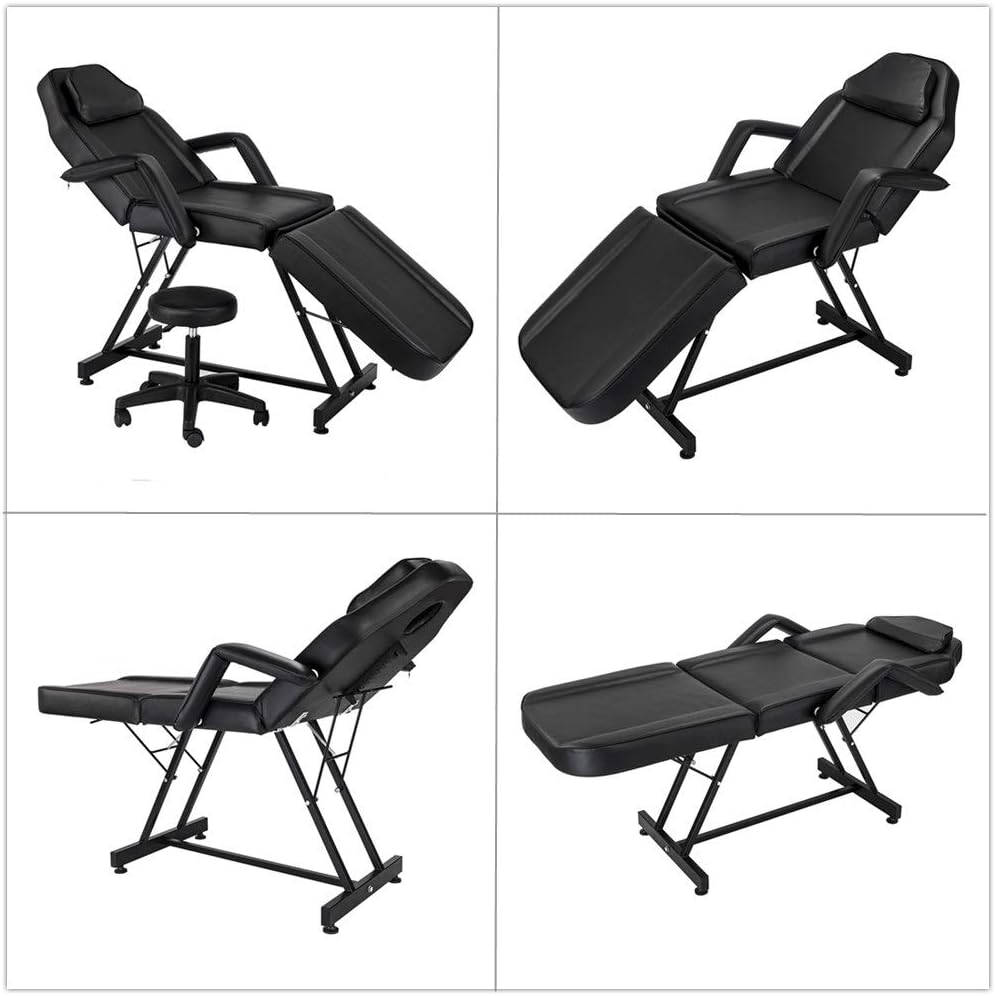 72 inches Portable Massage Bed 3 Section Professional Massage Table Height Adjustable Salon Chair Beauty Spa Bed with Adjustable Armrest,Hydraulic Stool
