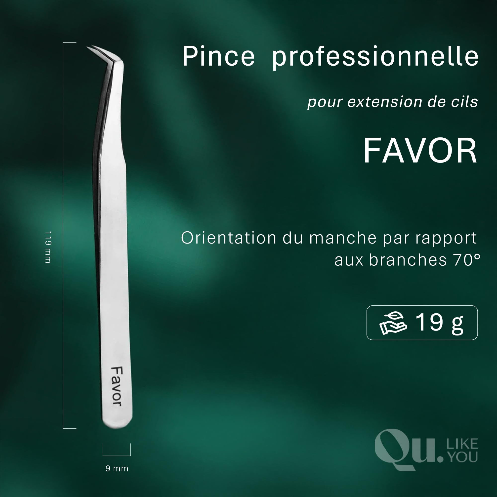 Pince "Favor" professionnelle QuLikeYou/Haute précision pour extension cils/Acier inoxydable affûtée manuellement