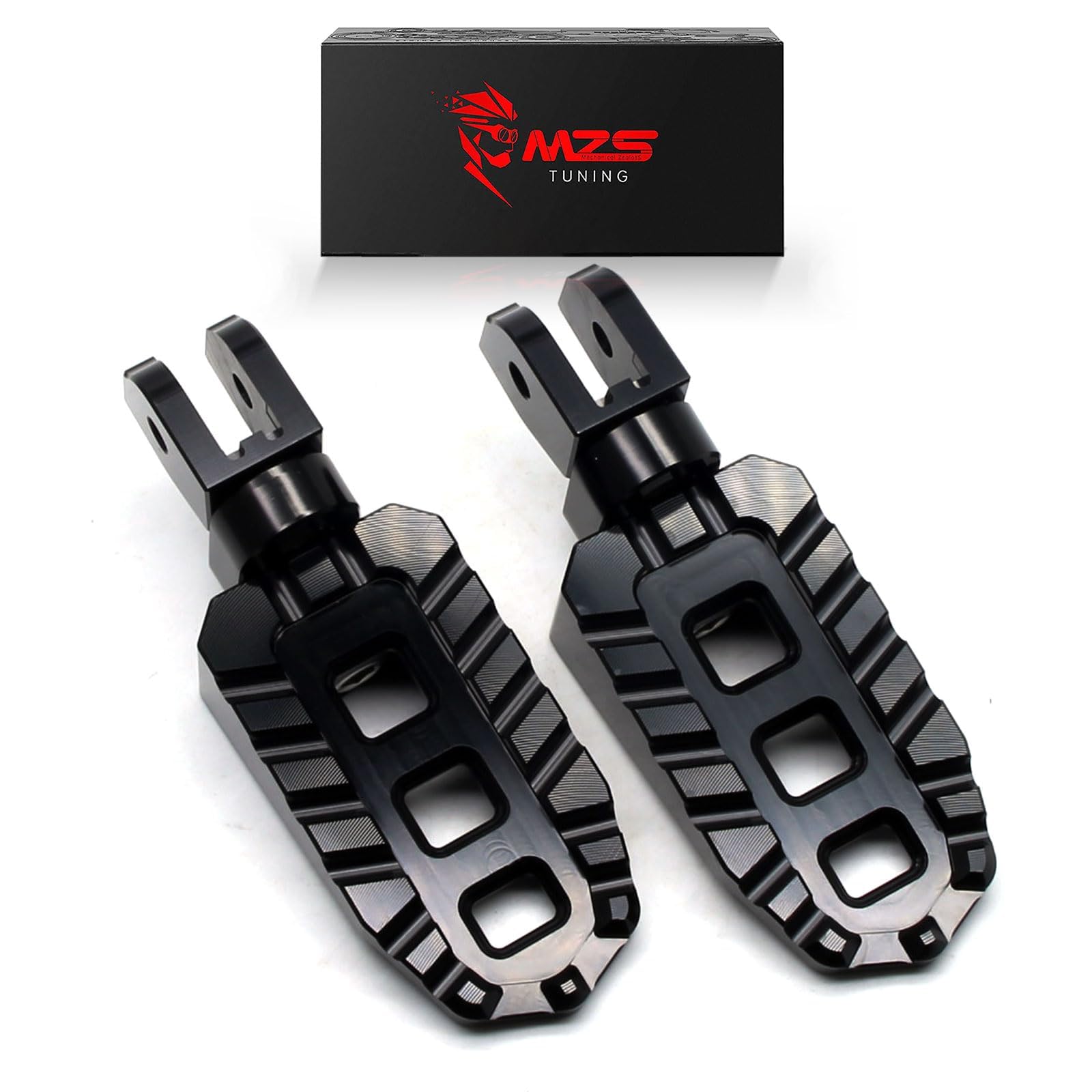 MZS Motorcycle Rider Foot Pegs, Adjustable CNC Anti-slip Serrated Pedals