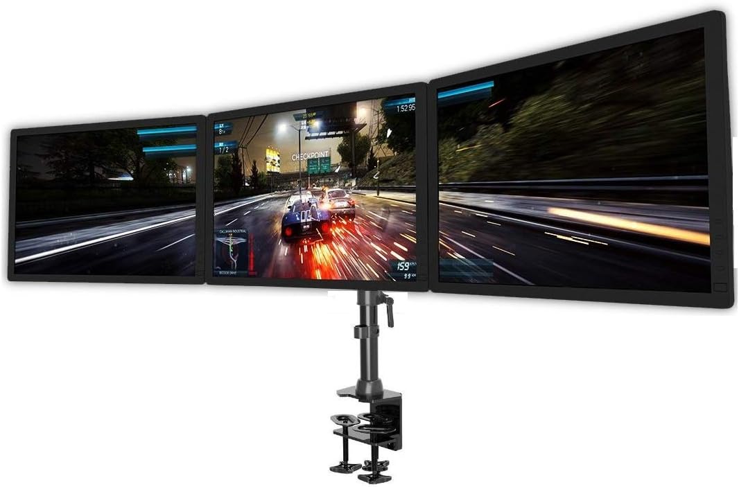 Jestik Triple Monitor Desk Mount Holds Screens up to 27" - Independent Arms Great for Gaming & Working - Align Your Monitors Perfectly Vertically or Horizontally - Have It Your Way
