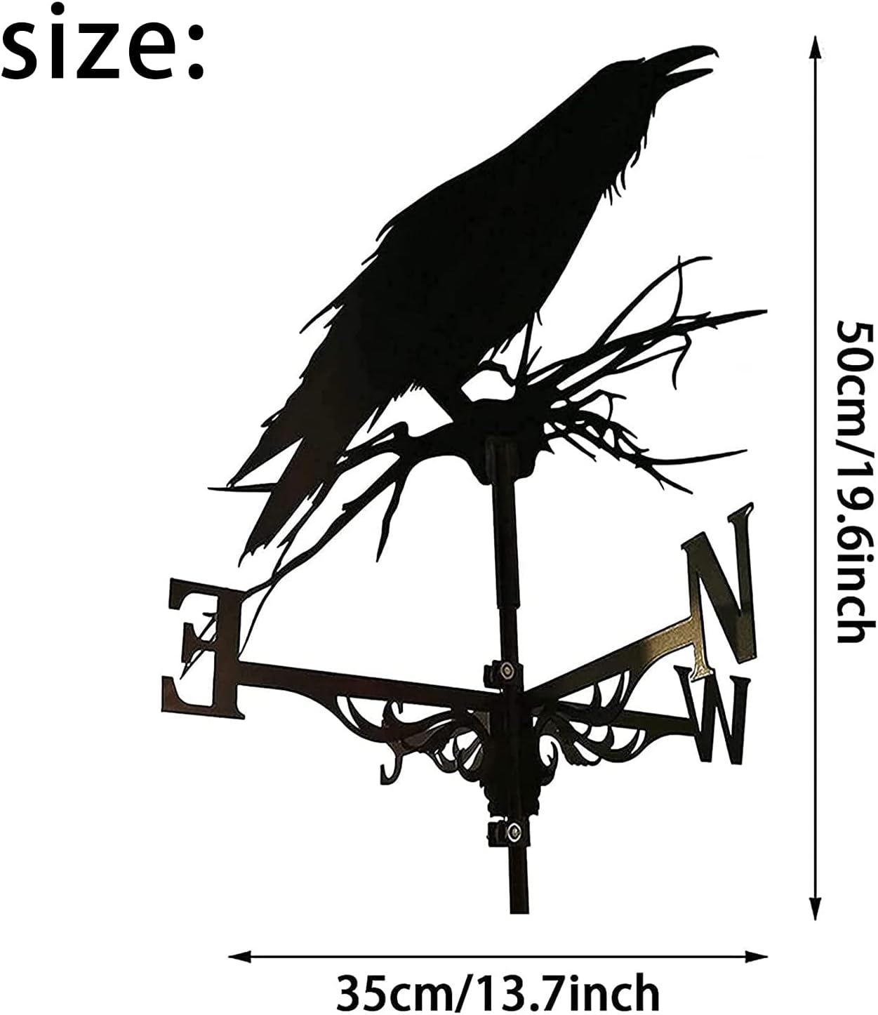 Weathervane Crow Roof Mount Vane Metal Black Weathervane for Garden Decor Farmhouse Decorative Outdoor Garden Wind Measuring Tool
