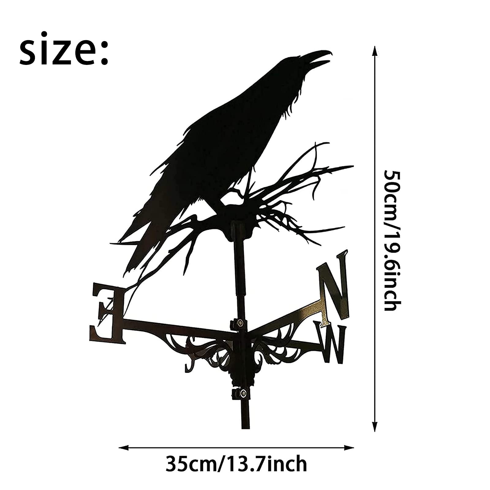 BRLIBESE Weathervane Crow Roof Mount Vane Metal Black Weathervane for Garden Decor Farmhouse Decorative Outdoor Garden Wind Measuring Tool