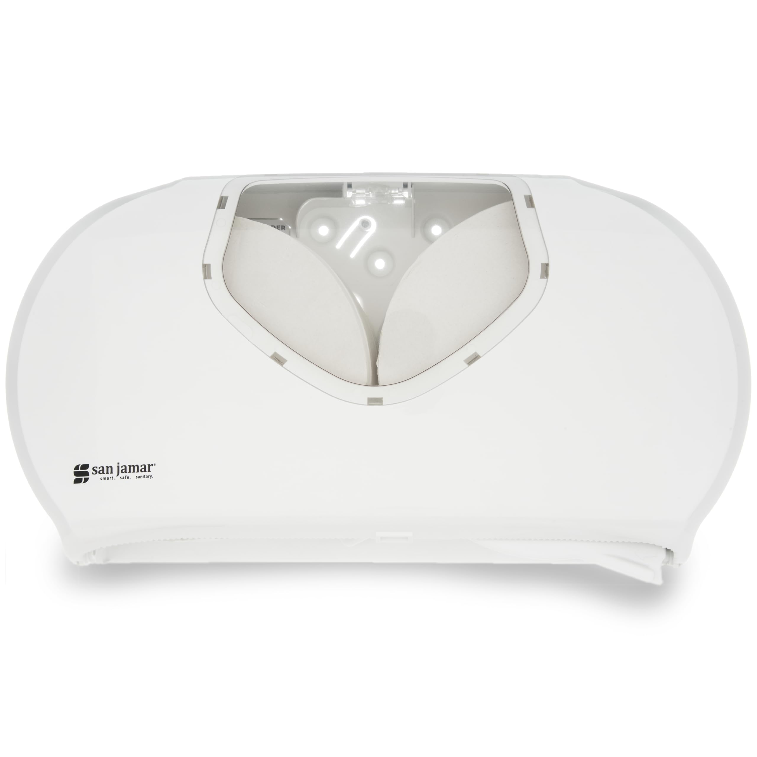 Summit Bath Tissue Dispenser by San Jamar – 9", Plastic, White/Clear, Model R4070WHCL